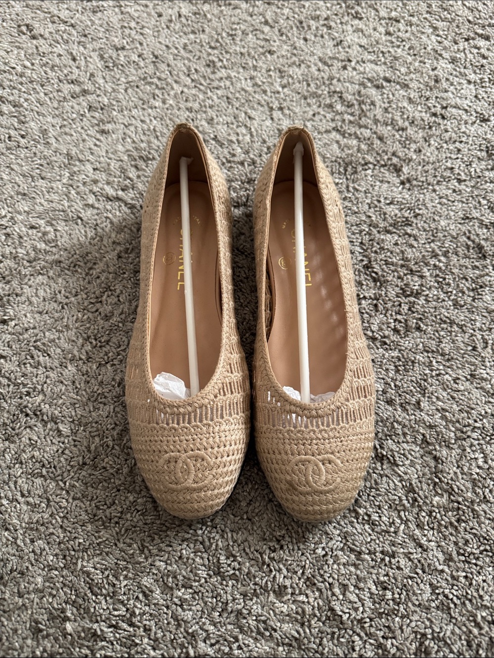 Beige Knit Raffia Ballet Flats Woven Shoes Size 8.5